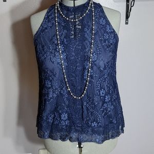 Beautiful blue lace front sleeveless top